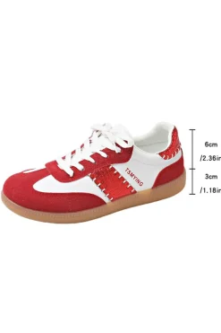 Sale Dear-Lover Color Block Stitched Lace-up Sneakers Fiery Red