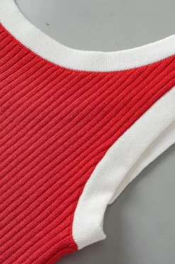 Discount Dear-Lover Colorblock Edge Ribbed Knit U Neck Tank Top Fiery Red