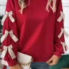 Best Dear-Lover Contrast Bow Decor Dropped Sleeve Crewneck Sweatshirt Fiery Red