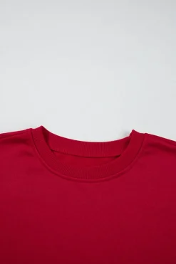 Best Dear-Lover Contrast Bow Decor Dropped Sleeve Crewneck Sweatshirt Fiery Red