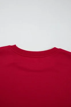 Best Dear-Lover Contrast Bow Decor Dropped Sleeve Crewneck Sweatshirt Fiery Red