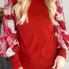 Online Dear-Lover Contrast Mixed Animal Print Lantern Sleeve Patchwork Top Fiery Red