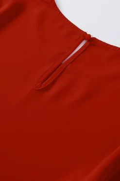 Hot Dear-Lover Crew Neck Ruffle Bubble Sleeve Top Fiery Red