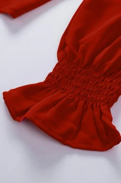 Hot Dear-Lover Crew Neck Ruffle Bubble Sleeve Top Fiery Red