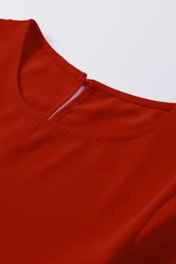 Hot Dear-Lover Crew Neck Ruffle Bubble Sleeve Top Fiery Red