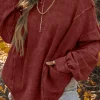 Fashion Dear-Lover Exposed Seam Twist Open Back Oversized Sweatshirt Fiery Red