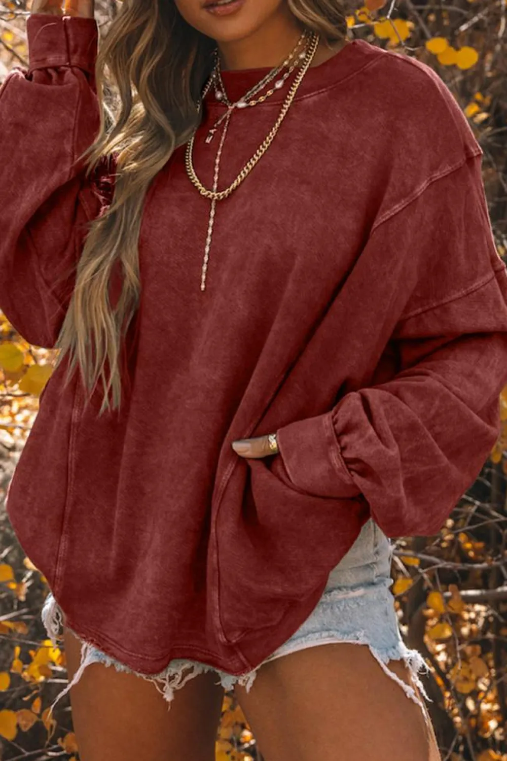 Fashion Dear-Lover Exposed Seam Twist Open Back Oversized Sweatshirt Fiery Red