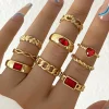 Discount Dear-Lover Faux Gem Inlay Heart Shape Alloy Ring Set Fiery Red