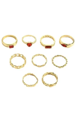Discount Dear-Lover Faux Gem Inlay Heart Shape Alloy Ring Set Fiery Red