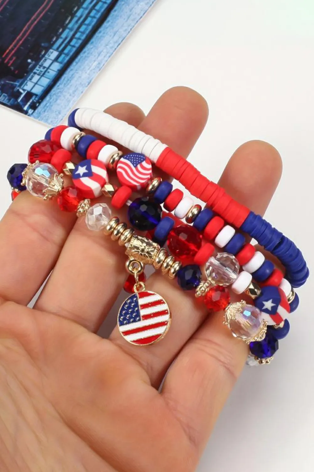 Online Dear-Lover Flag Day Beaded Multilayered Bracelet Fiery Red