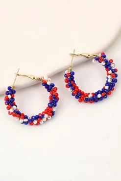 Outlet Dear-Lover Flag Day Beaded Hoop Earrings Fiery Red