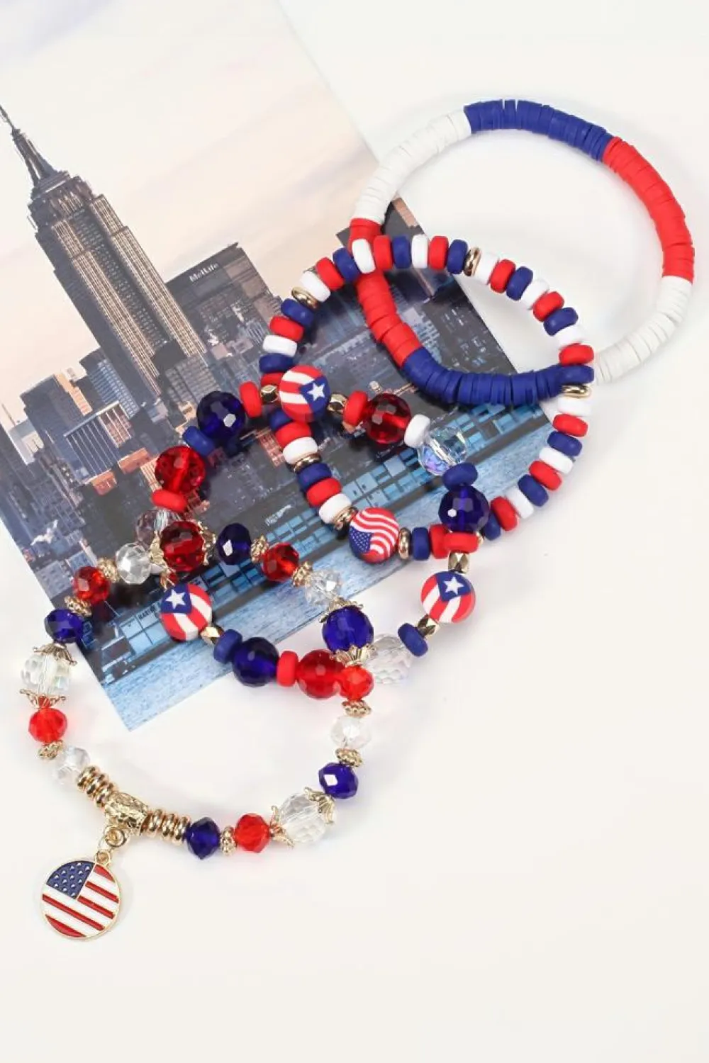 Online Dear-Lover Flag Day Beaded Multilayered Bracelet Fiery Red