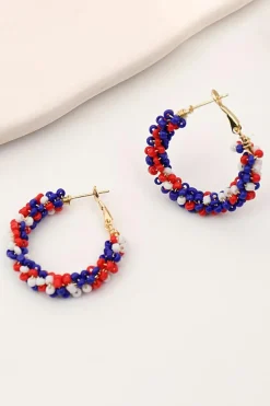 Outlet Dear-Lover Flag Day Beaded Hoop Earrings Fiery Red
