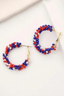 Outlet Dear-Lover Flag Day Beaded Hoop Earrings Fiery Red