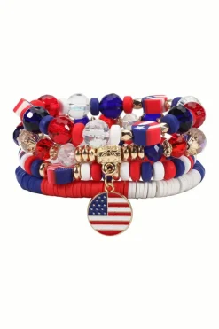 Online Dear-Lover Flag Day Beaded Multilayered Bracelet Fiery Red