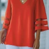 Hot Dear-Lover Flare Sleeve V Neck Loose Blouse Fiery Red