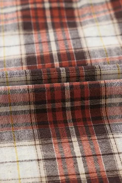 Hot Dear-Lover Floral Plaid Mixed Print Bishop Sleeve Patchwork Top Fiery Red