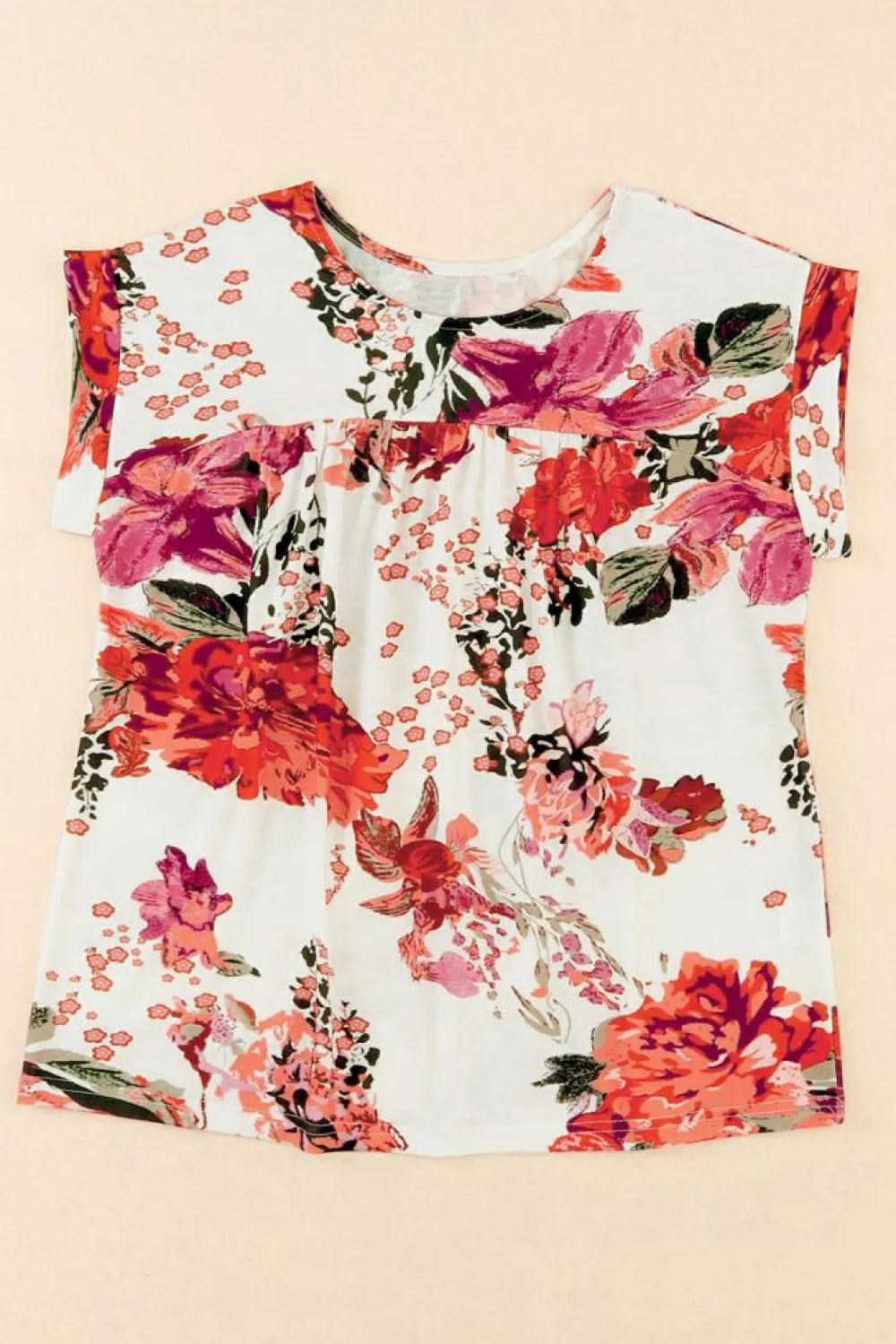 Online Dear-Lover Floral Short Sleeve Round Neck Blouse Fiery Red