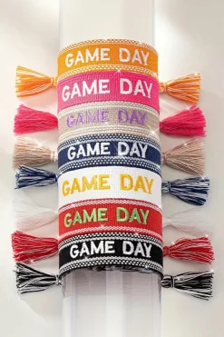 Sale Dear-Lover GAME DAY Embroidered Woven Tassel Decor Bracelet Fiery Red