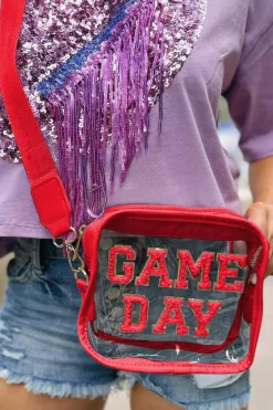 Outlet Dear-Lover GAME DAY Rugby Football Clear Shoulder Bag Fiery Red
