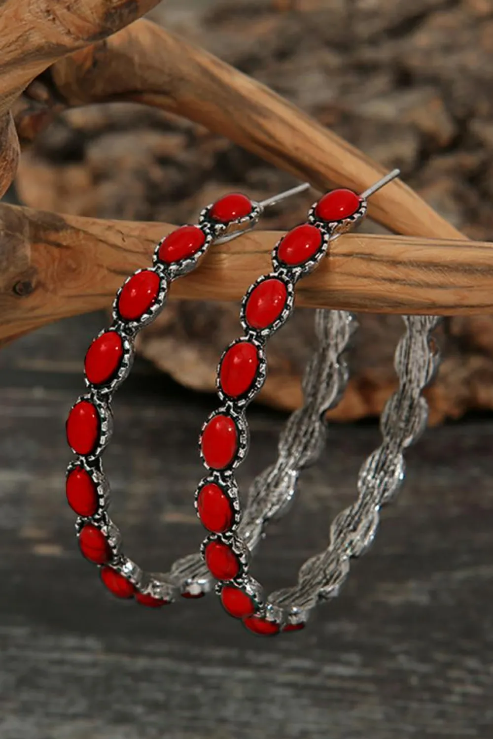 Clearance Dear-Lover Gem Inlay Retro C-shape Earrings Fiery Red