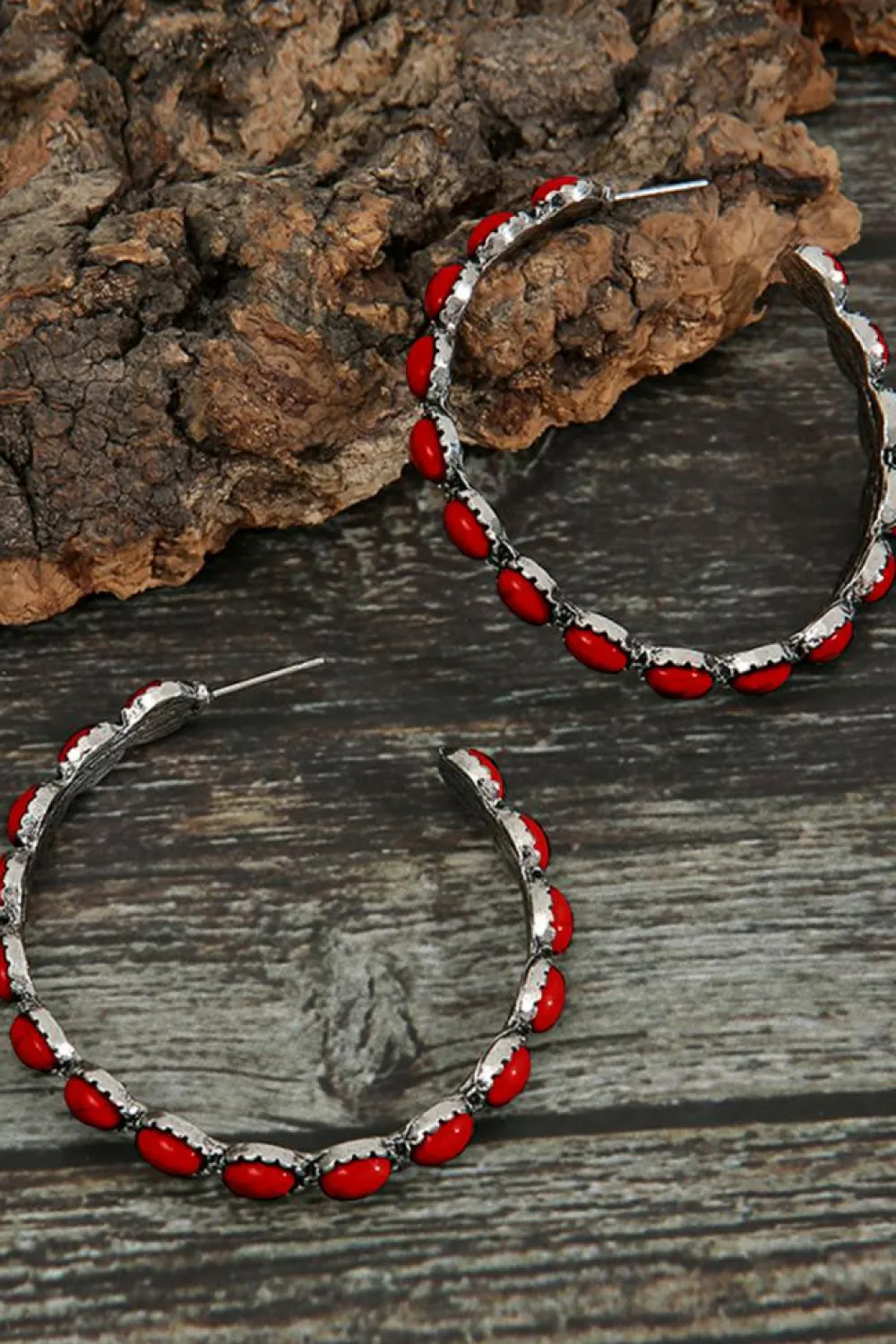 Clearance Dear-Lover Gem Inlay Retro C-shape Earrings Fiery Red
