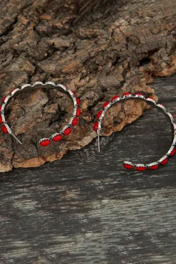 Clearance Dear-Lover Gem Inlay Retro C-shape Earrings Fiery Red