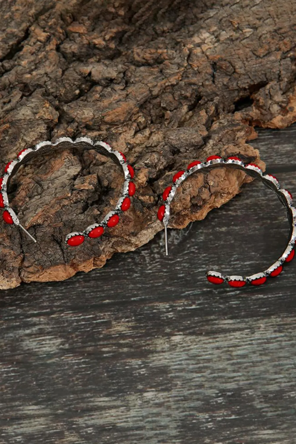 Clearance Dear-Lover Gem Inlay Retro C-shape Earrings Fiery Red