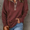Online Dear-Lover Geometric Texture Plaid Trim Sweatshirt Fiery Red