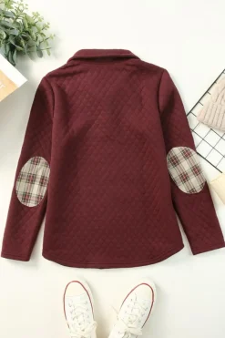 Online Dear-Lover Geometric Texture Plaid Trim Sweatshirt Fiery Red