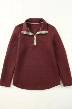 Online Dear-Lover Geometric Texture Plaid Trim Sweatshirt Fiery Red