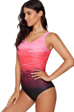 Outlet Dear-Lover Gradient Criss Cross Back One Piece Swimsuit Fiery Red