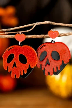 Fashion Dear-Lover Halloween Skull Heart Shape Acrylic Stud Earrings Fiery Red