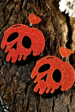 Fashion Dear-Lover Halloween Skull Heart Shape Acrylic Stud Earrings Fiery Red