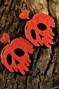 Fashion Dear-Lover Halloween Skull Heart Shape Acrylic Stud Earrings Fiery Red