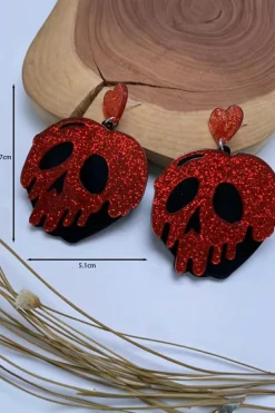 Fashion Dear-Lover Halloween Skull Heart Shape Acrylic Stud Earrings Fiery Red