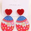 Online Dear-Lover Happy Easter Mixed Pattern Holiday Earrings Fiery Red