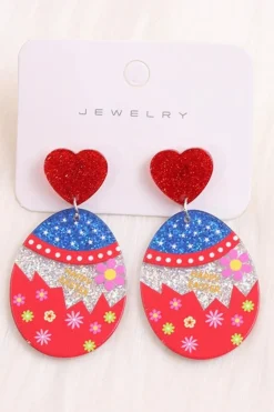 Online Dear-Lover Happy Easter Mixed Pattern Holiday Earrings Fiery Red