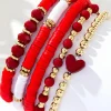 Sale Dear-Lover Heart Beaded Multi Layered Elastic Bracelet Set Fiery Red