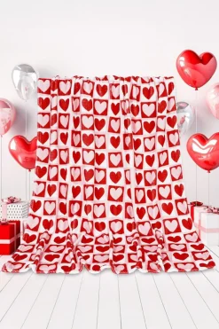 Sale Dear-Lover Heart Checkered Print Soft Large Blanket Fiery Red