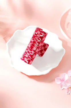 Best Dear-Lover Heart Print Hollow Out Square Hair Claw Clip Fiery Red
