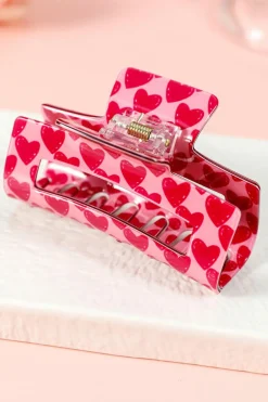 Best Dear-Lover Heart Print Hollow Out Square Hair Claw Clip Fiery Red