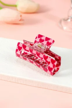 Best Dear-Lover Heart Print Hollow Out Square Hair Claw Clip Fiery Red