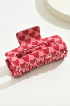 Best Dear-Lover Heart Print Hollow Out Square Hair Claw Clip Fiery Red