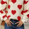 Outlet Dear-Lover Heart Shape Drop Shoulder Crewneck Plush Sweatshirt Fiery Red