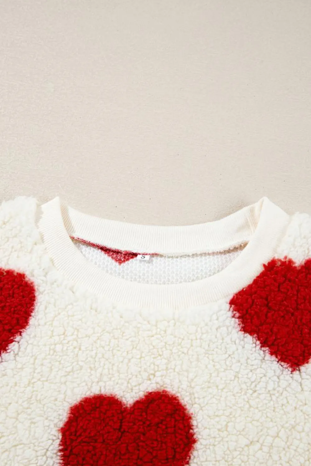 Outlet Dear-Lover Heart Shape Drop Shoulder Crewneck Plush Sweatshirt Fiery Red