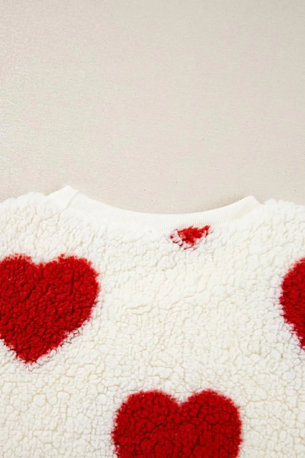 Outlet Dear-Lover Heart Shape Drop Shoulder Crewneck Plush Sweatshirt Fiery Red