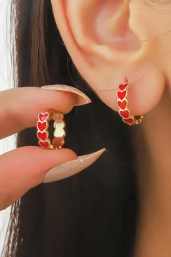 New Dear-Lover Heart Shape Plated Alloy Small Hook Earrings Fiery Red