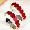 Hot Dear-Lover Hearts Decor Alloy C-shape Hoop Earrings Fiery Red