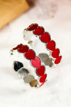 Hot Dear-Lover Hearts Decor Alloy C-shape Hoop Earrings Fiery Red